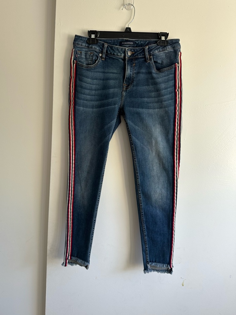Vigoss Dark Blue Skinny Jeans with Red and White Side Stripes